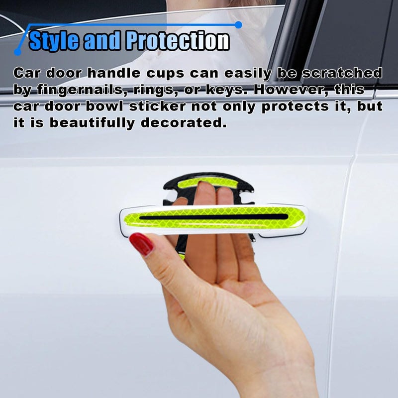 BDZMC 8PCS Reflective Car Door Handle Protector Sticker, Carbon Fiber Auto Handle Cup Paint Guard Protective Film, Anti-Scratches Bowl Sticker, Self-Adhesive & Non-Marking (Green) - Image 5